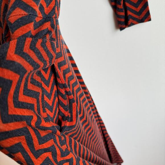 Agnes and Dora Chevron Print Midi Dress Size Extra Small Blue Red Pockets - Picture 9 of 14